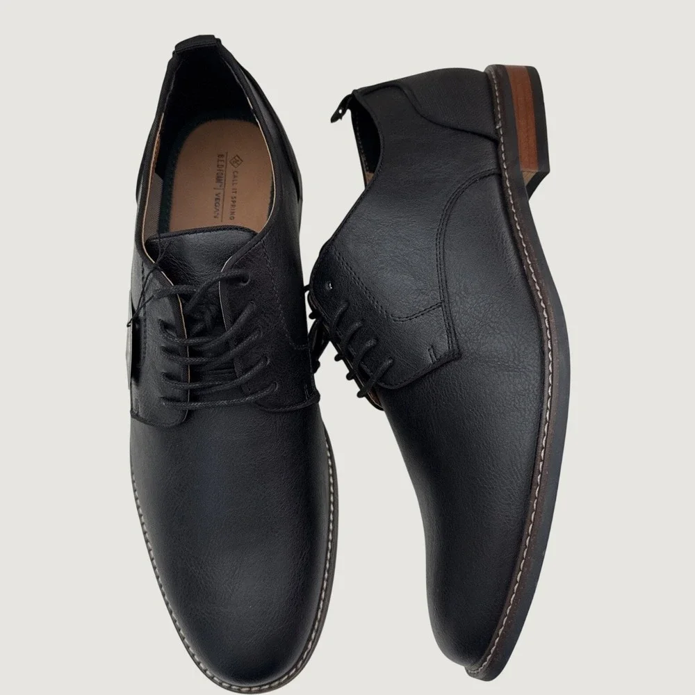Call It Spring Mens Black Vegan Leather Derby Dress Shoes B.E.D Foam‎ Size 12 M